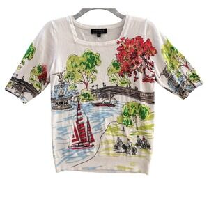 Joseph A Sweater Paris Scenic Womens Small Boat Neck Art To Wear Impressionable